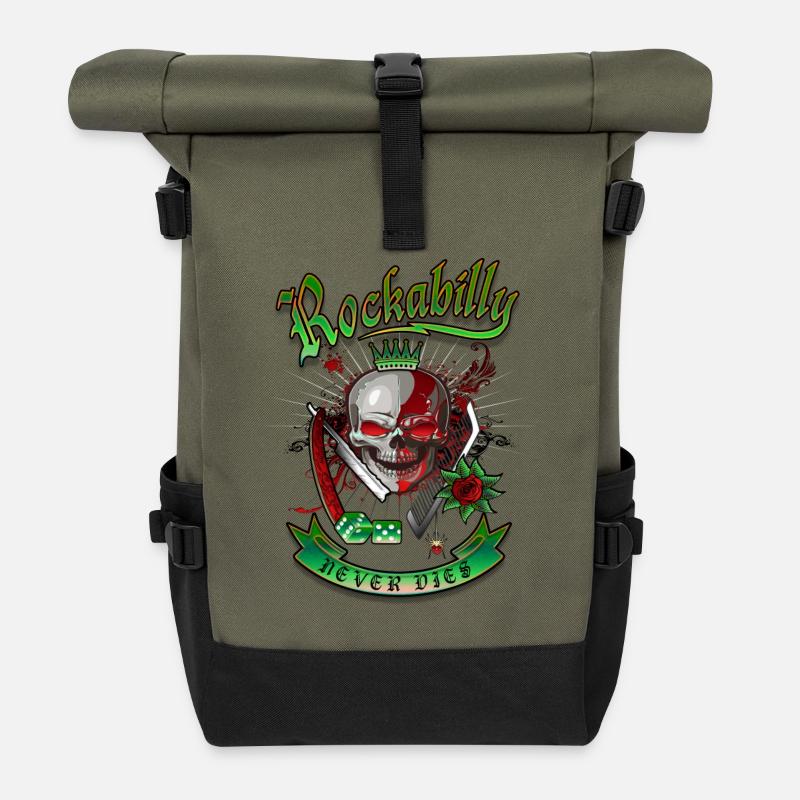Rockabilly Skull - Sac à dos roll top - olive/noir