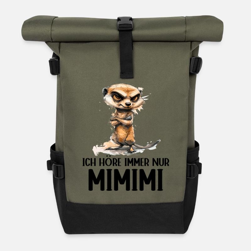 Erdmännchen Mangusten Mungo Ich höre immer Mimimi - Rolltop Rucksack - Olive/Schwarz