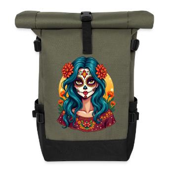 Femme mexicaine Dia de los Muertos Sugar skull - Sac à dos roll top - olive/noir - Devant