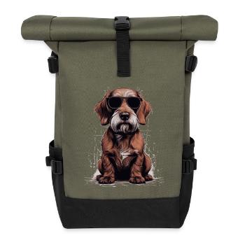 Wire-haired dachshund with sunglasses for dachshund fans - Roll Top Backpack - olive/black - Front