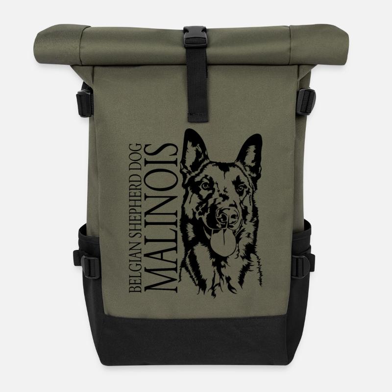 Belgian Shepherd Dog Malinois Portrait Wilsigns - Rolltop Rucksack - Olive/Schwarz