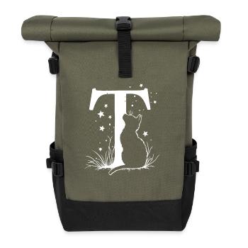 Letter T with cat - Roll Top Backpack - olive/black - Front
