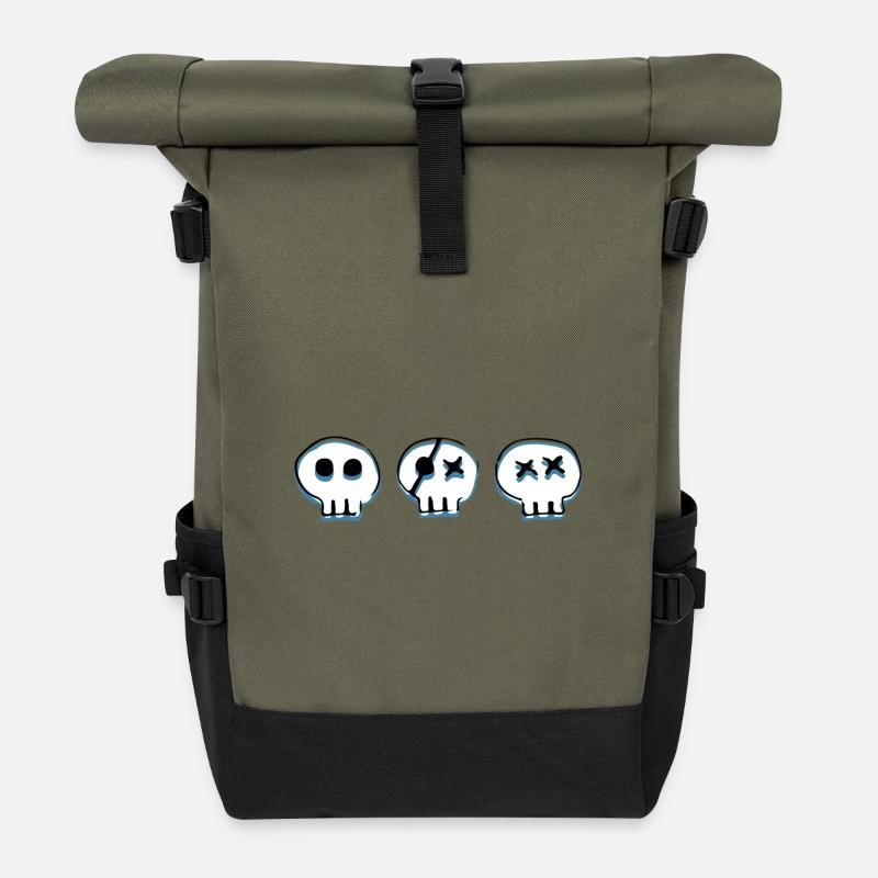 Bones Skulls - Roll Top Backpack - olive/black