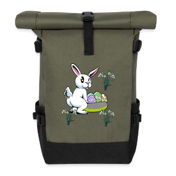 Osterhase Ostern Nest Eier Hase Kaninchen Kind - Rolltop Rucksack - Olive/Schwarz - Vorne