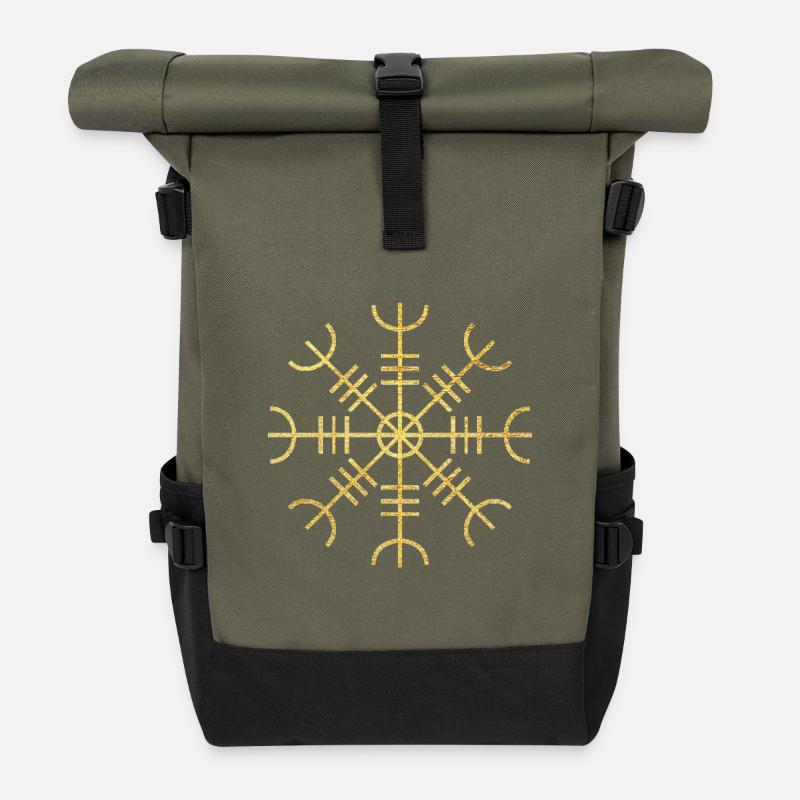 Wikinger Terror Helm Aegishjalmur Symbol - Rolltop Rucksack - Olive/Schwarz
