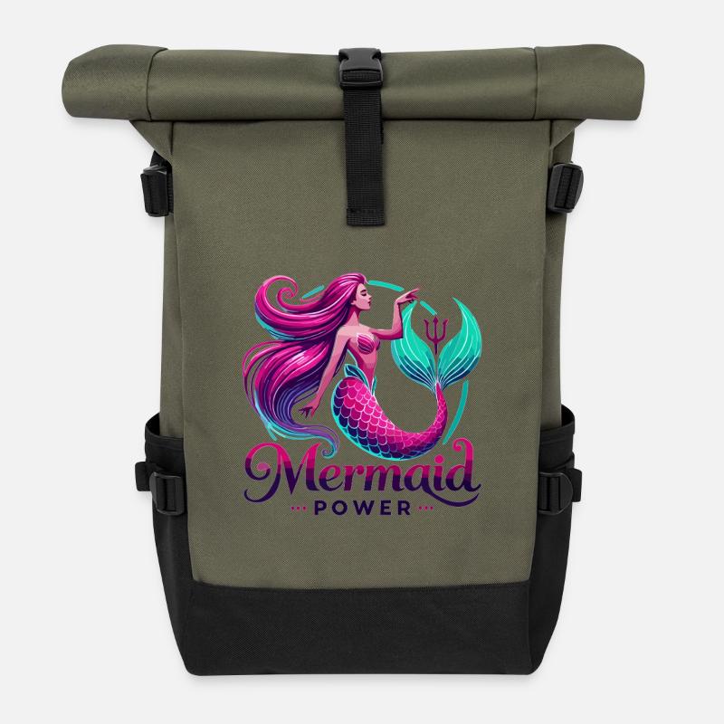Mermaid Power - Roll Top Backpack - olive/black