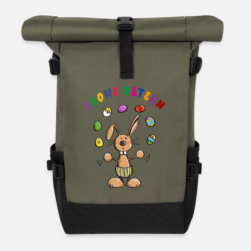 Frohe Ostern Osterhase mit Ostereiern - Rolltop Rucksack - Olive/Schwarz