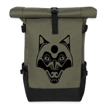 wolf - maske mond - Rolltop Rucksack - Olive/Schwarz - Vorne