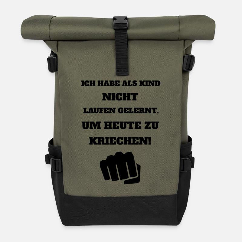 Cooler Spruch - Rolltop Rucksack - Olive/Schwarz