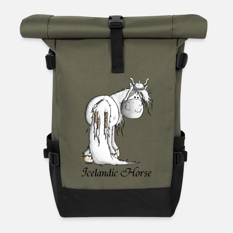 Wilder Wikinger Isländer - Pferd - Rolltop Rucksack - Olive/Schwarz