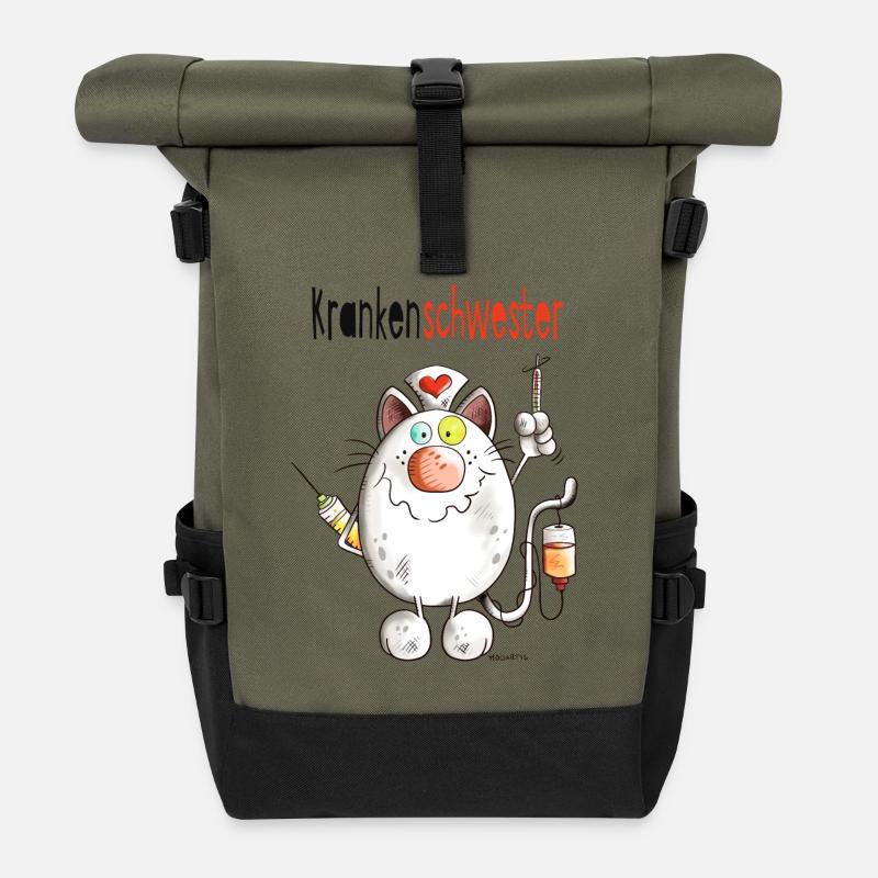 Happy Krankenschwester Katze - Comic - Rolltop Rucksack - Olive/Schwarz