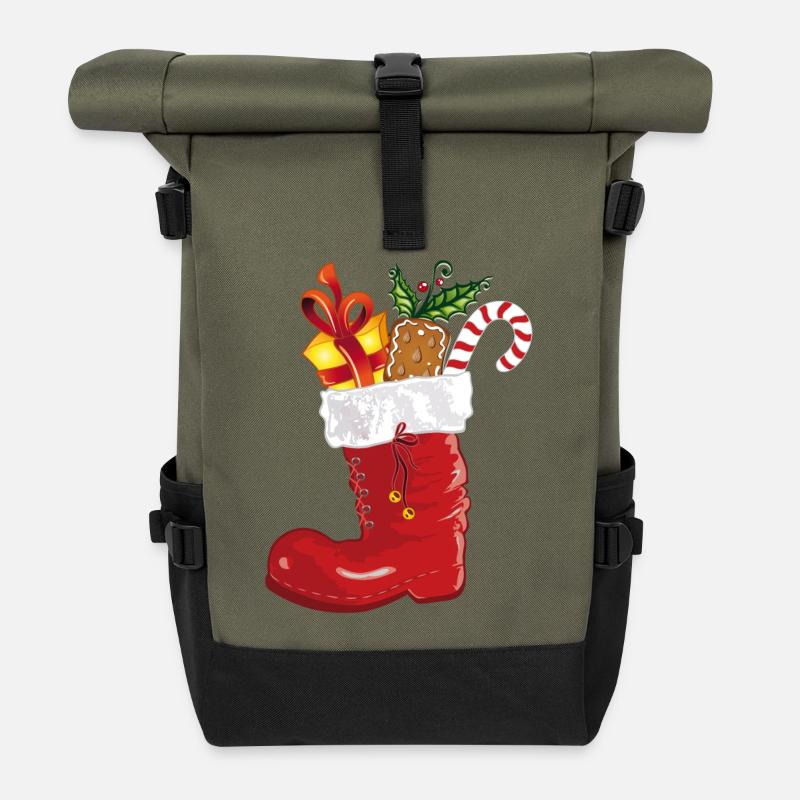 Nikolaus, Nikolausstiefel mit Süßigkeiten - Rolltop Rucksack - Olive/Schwarz