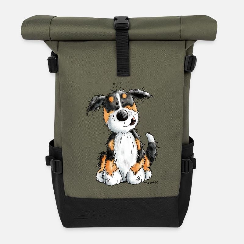Kleiner Berner Sennenhund - Cartoon - Geschenk - Rolltop Rucksack - Olive/Schwarz
