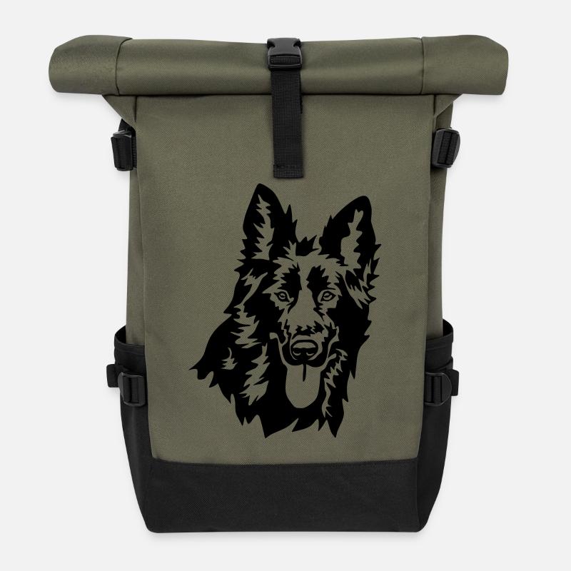 German shepherd head - Roll Top Backpack - olive/black