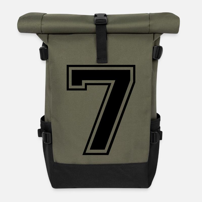 7 Nummer Rugby Fußball - Rolltop Rucksack - Olive/Schwarz