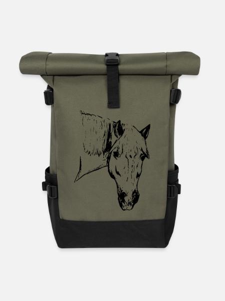 Süßer Haflinger Hafi Alpenquarter - Rolltop Rucksack - Olive/Schwarz