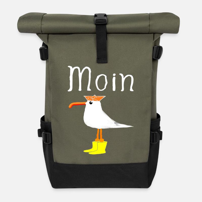 Moin Hafen Heimat Küstenkind Möwe Anker Geschenke - Rolltop Rucksack - Olive/Schwarz