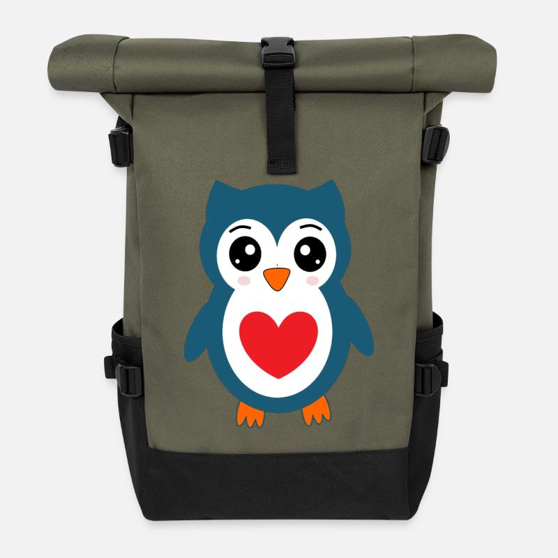 Eule blaue Eule  - Rolltop Rucksack - Olive/Schwarz
