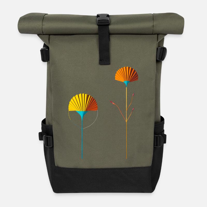 Abstract Color Blossom Fans - Roll Top Backpack - olive/black
