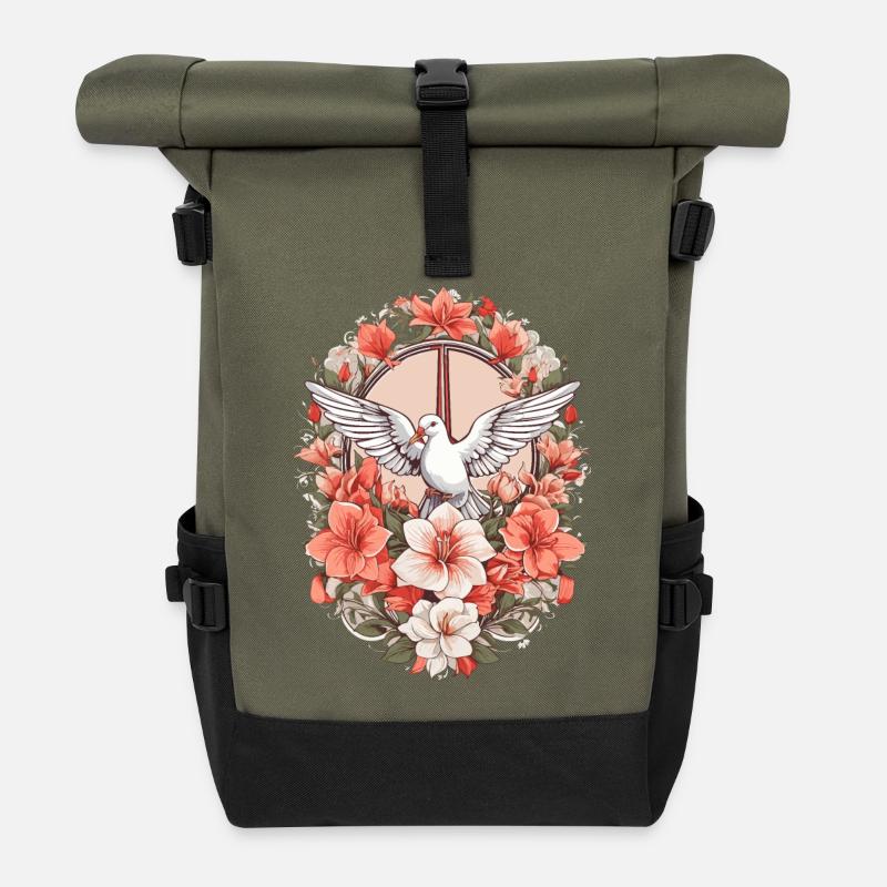 Friedenszeichen mit Taube - Rolltop Rucksack - Olive/Schwarz