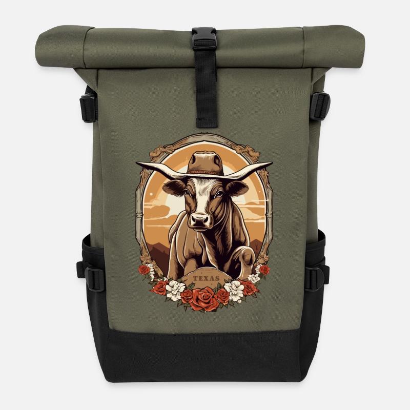 Texas Bullenreiter - Rolltop Rucksack - Olive/Schwarz
