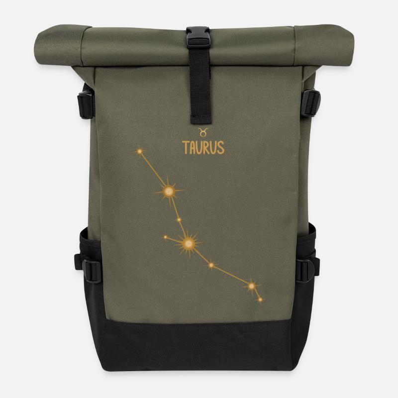 Taurus Zodiac Sign Star Constellation Golden Tones - Roll Top Backpack - olive/black