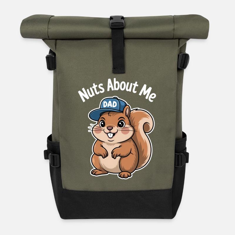 Niedliches Eichhörnchen Papa T-Shirt Design - Rolltop Rucksack - Olive/Schwarz