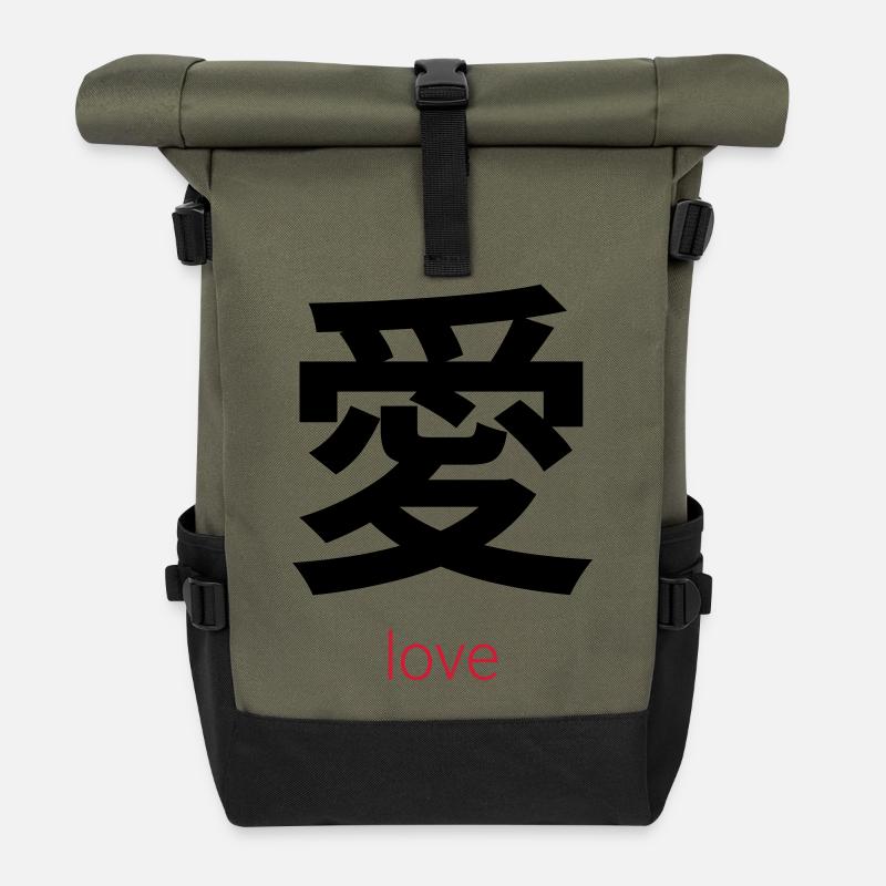 愛 – Ai, Japanese Love - Sac à dos roll top - olive/noir