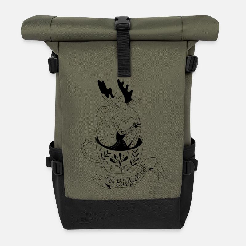 Norweger Elch liebt Kaffee - Rolltop Rucksack - Olive/Schwarz