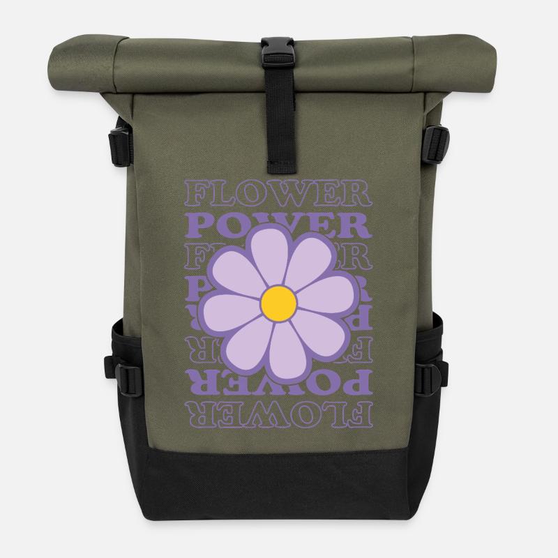 Flower-Power - Rolltop Rucksack - Olive/Schwarz