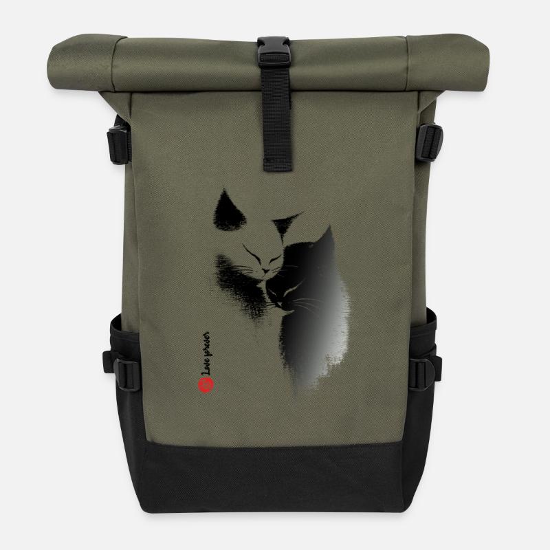 Katzenliebe - Rolltop Rucksack - Olive/Schwarz