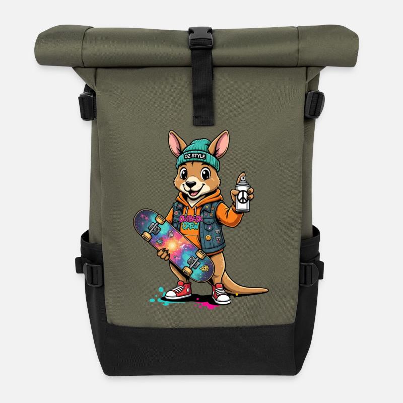Känguru Sk8 Crew Oz Style - Rolltop Rucksack - Olive/Schwarz