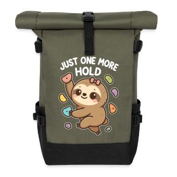 Boulderndes Kawaii Faultier – Just One More Hold - Rolltop Rucksack - Olive/Schwarz - Vorne