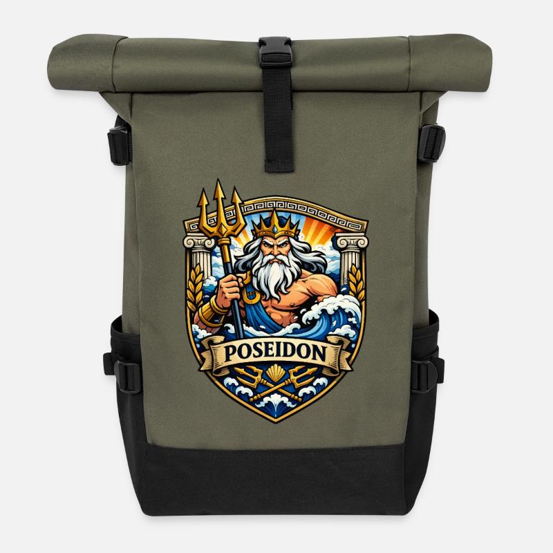 Poseidon Meeresgott  - Rolltop Rucksack - Olive/Schwarz
