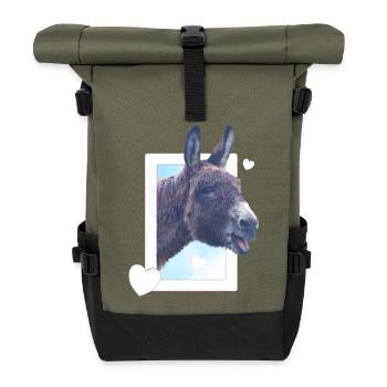 süßer Esel guckt durchs Fenster Herzen  - Rolltop Rucksack - Olive/Schwarz - Vorne