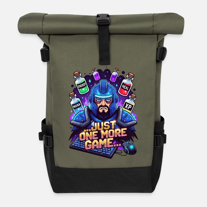 Just one more game - Roll Top Backpack - olive/black