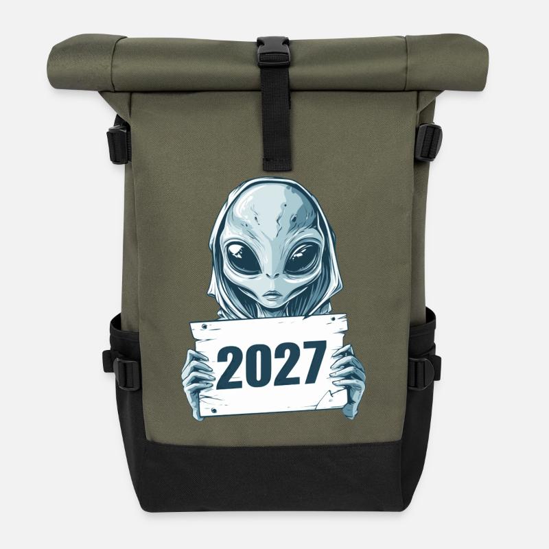 light blue alien 2027 - Roll Top Backpack - olive/black