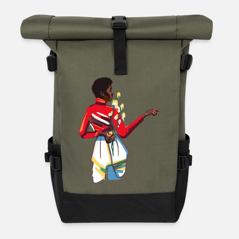 Lady with flowers - Roll Top Backpack - olive/black