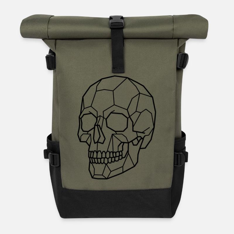 Geometric Skull - Roll Top Backpack - olive/black