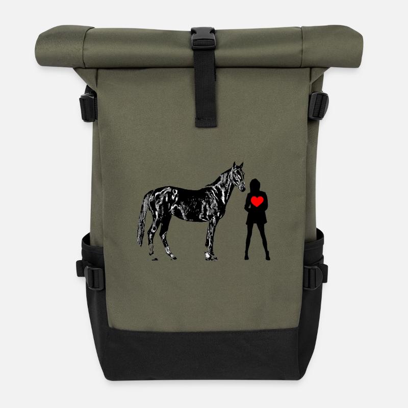 horse - Roll Top Backpack - olive/black