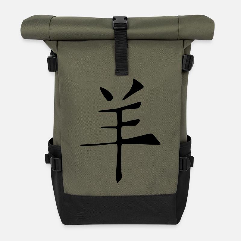 Schaf,Ziege - 1979, 1991, 2003 - Rolltop Rucksack - Olive/Schwarz
