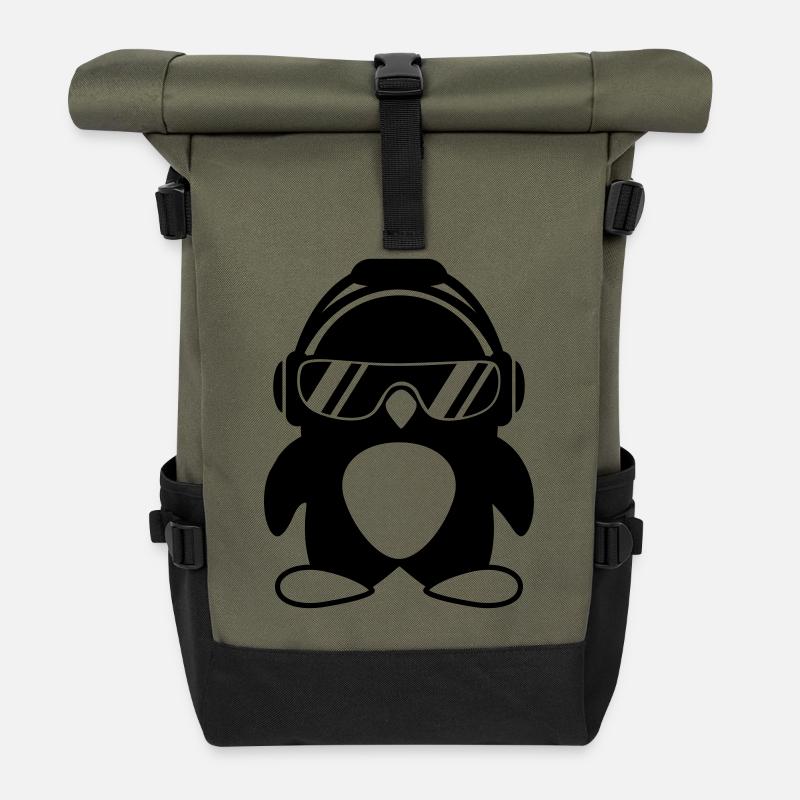 Pinguin mit Kopfhörer - Rolltop Rucksack - Olive/Schwarz