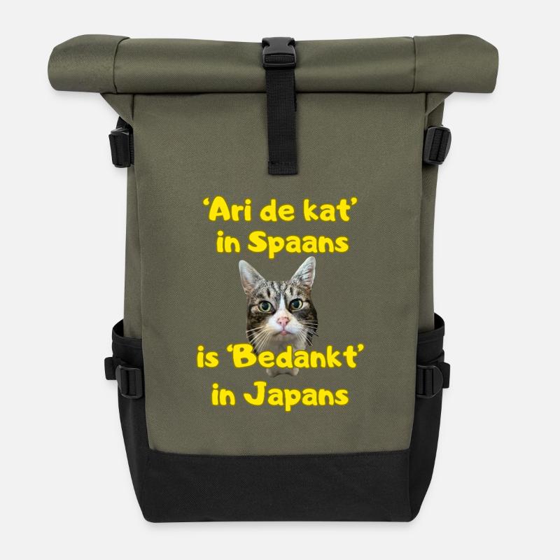 Ari die Katze - Rolltop Rucksack - Olive/Schwarz