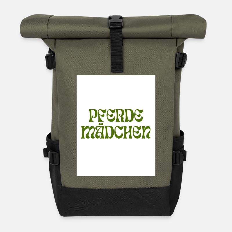 PFERDEMÄDCHEN Retro-Design - Rolltop Rucksack - Olive/Schwarz