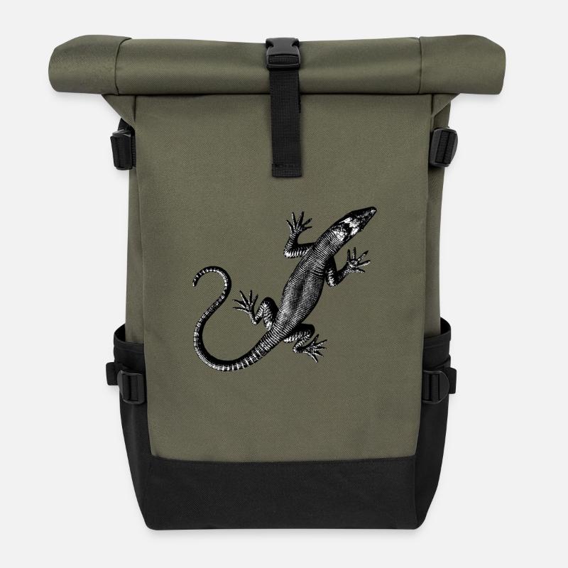 Graphique d’un lézard - Sac à dos roll top - olive/noir