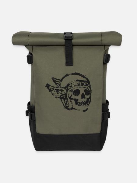 Helmet Bikerskull - Wings - Vintage Caferacer - Rolltop Rucksack - Olive/Schwarz