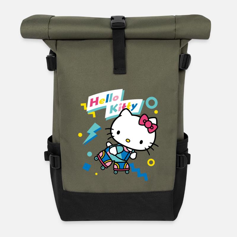 Hello Kitty 90er Stile Mit Rollschuhen - Rolltop Rucksack - Olive/Schwarz
