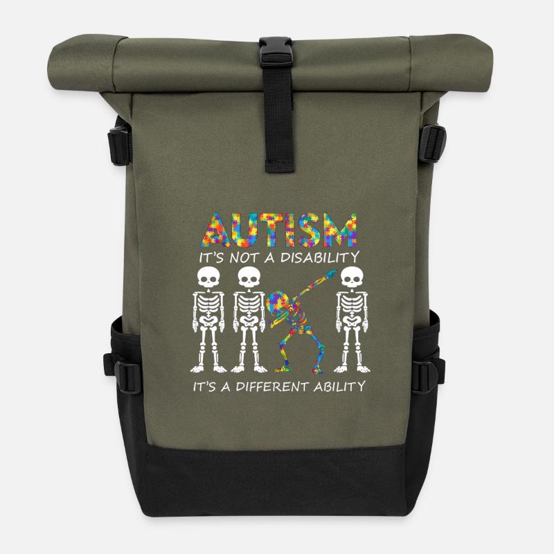 Autism Rainbow Puzzle Pride - Roll Top Backpack - olive/black