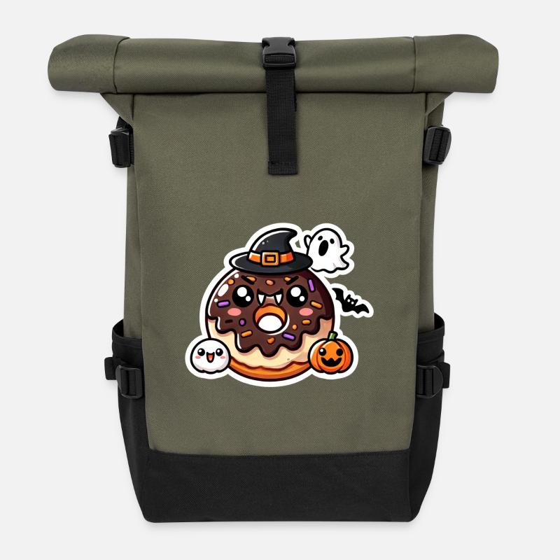 Beignet d’Halloween - Sac à dos roll top - olive/noir