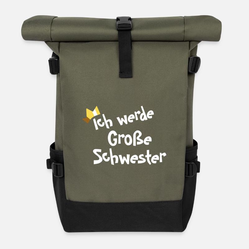 Ich werde Große Schwester - Rolltop Rucksack - Olive/Schwarz